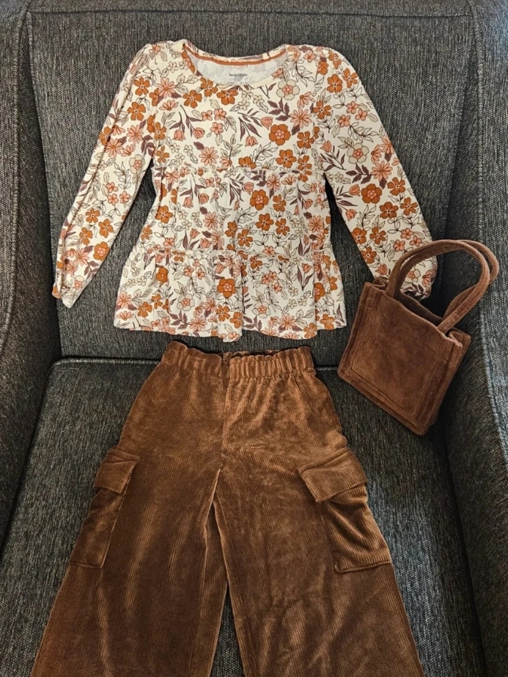 haute hippie Girls Floral Matching Set Brown & Cream Like New
